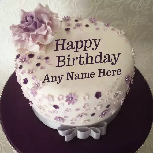 Purple Velvet Birthday Cake For Wife With Name